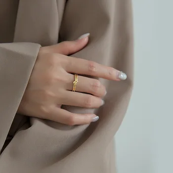 VREI Real de Argint 925 Moda coreeană Minimalist Dublu Înnodate Deschiderea Deget Inel pentru Femei Chic Partid de Bijuterii Cadou