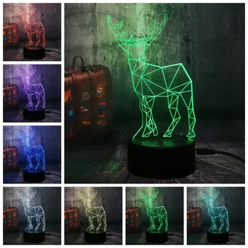 Animale Cerb Lampa 3D Vizuale Lampa de Animale Veioza cu Senzor Tactil Copilului Jucarii Copii Acril Lamparas USB LED Iluzie Home Decor Lava