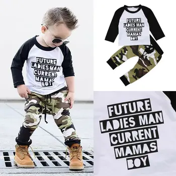 Moda pentru Copii Copilul Băieți Copii Haine Haine cu Maneca Lunga T-shirt Topuri Tricou + Pantaloni de Camuflaj Pantaloni Set 2 buc 0-5T