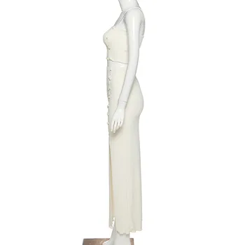 Joskaa Sling Slim-Fit Vesta de Înaltă Talie Șold dress curele de spaghete fără mâneci fara spate solid femei din două piese set split rochie