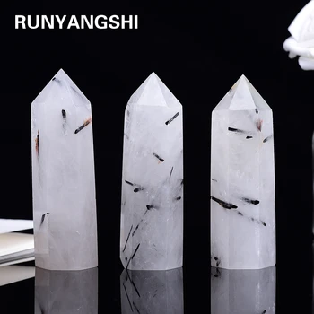 Runyangshi Naturale Rare Negru Rutilated Cuarț de Cristal Coloana Baghetă Magică Punct de Reiki pentru Vindecare pietre 10x3cm