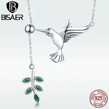 Argint 925 Migratoare Colibri Păsări Salutări Frunze Verzi Pandantiv Coliere pentru Femei Bijuterii de Argint Sterlină