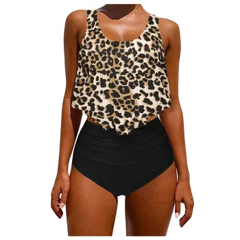 Costume de baie Femei Bikini 2020 costum de Baie femei costume de Baie Top Ciufulit, Cu Talie Înaltă Set de Bikini Leopard de Imprimare Jos Monokini