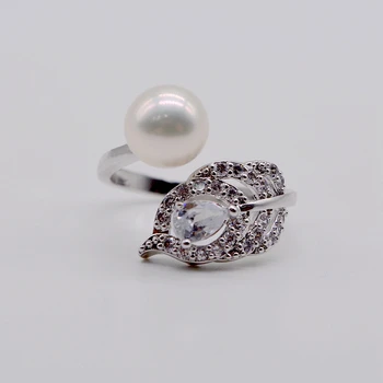 Sexy pana inel. 8-9 mm naturale, perle de apă dulce. Argint 925. Zircon incrustate. reglabil. De sex feminin inel. Pearl ring