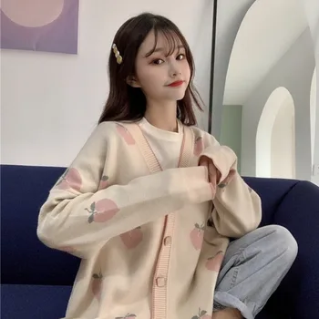 Pulover Cardigan Drăguț Roz Haina Femei Piersic Cardigane Tricotate Supradimensionate Jacheta 2020 Coreean Toamna Cu Maneci Lungi Pulovere Roz