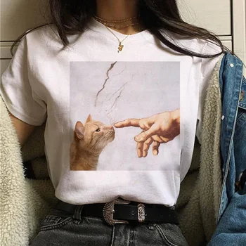 Pisica Van Gogh t-shirt femei de arta de imprimare pictură în ulei frumos, drăguț, amuzant t-shirt 90 de desene animate ulzzang top casual t-shirt femei