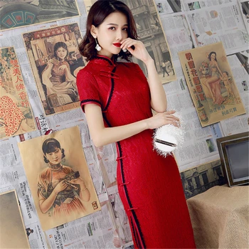 Nou stil cheongsam rochie de dantelă Subțire retro stil Chinezesc de nunta rochie de mireasa rochie rosie de mireasa sexy moda stand guler hanfu