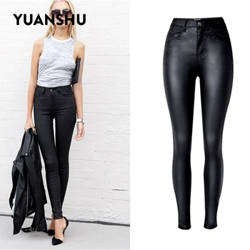 YUANSHU Skinny cu Talie Înaltă PU Imitație de Piele Blugi de Moda pentru Femei Slim Negru Elasticitatea Creion Pantaloni Stramti Sexy PU Pantaloni