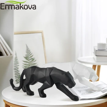 ERMAKOVA 10 Inch Leopard Figurine Abstracte Moderne Stil Geometric Rășină Pantera Animal Statuie Decor Acasă Accesorii