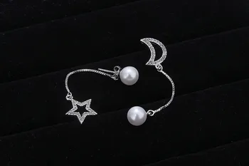 Noua Perla Stralucitoare de Zirconiu Star Moon Design Argint 925 Legăna Cercei pentru Femei Fete Bijuterii Fine