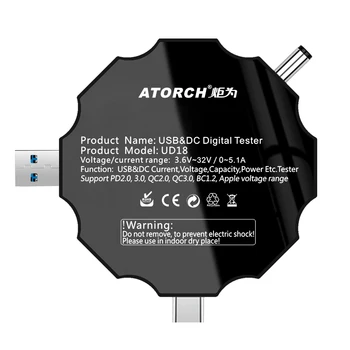 UD18 de Tip C 18 în 1 DC5.5 USB3.0 tester APP dc voltmetru digital power bank încărcător tensiune de curent ampermetru detector de metru