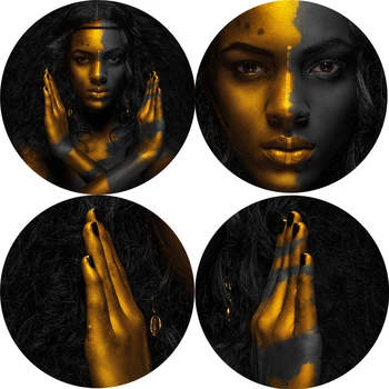 Negru și Auriu African Nud Femeie Indian Pictura in Ulei pe Panza, Postere si Printuri Scandinave Arta de Perete de Imagine pentru Camera de zi