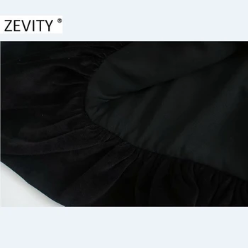 Zevity Toamna Noua Femei Vintage V Gât Pliuri Lantern Maneca Catifea Rochie mini Doamnelor Chic Casual Slim Petrecere Vestido DS4589