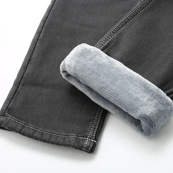 SHAN BAO Bărbați Montate Direct Grey Jeans Fleece Gros de Bumbac Confortabil Cald Îmbrăcăminte de Brand de Moda Clasic Slim Blugi Denim