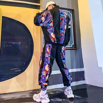 Hip-hop Mozaic Violet Moda Barbati Set Set de Două piese de Îmbinare Imprimate Vrac Costum de sex Masculin Sacou+ Pantaloni Strada 2020 Dans Trening