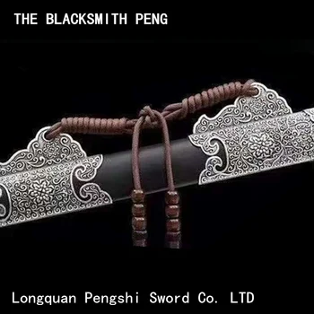 Bogat fiind în plină floare Tang săbii/Chineză într-adevăr o mână de ascuțit sabia/Ebony imitație de argint accesorii/Sabia în ambele mâini