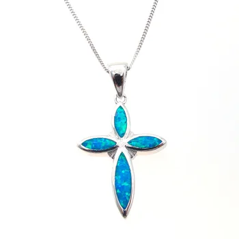 Christian Cross Pandantiv Creat Albastru/Roz/Verde/Alb Opal Pandantiv Femei/Bărbați Bijuterii accesorii Cadou