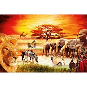 5D Diy Diamant Pictura Animalele din Africa, Cu Oameni cruciulițe Plin Pătrat Cristal Mozaic Broderie Decor Acasă KBL