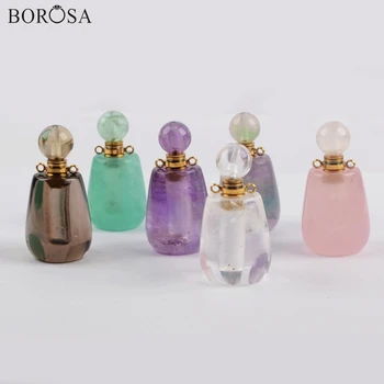BOROSA Auri Pietre Naturale Piatra Conectori Cuarț Alb Sticla de Parfum de Ametist Uleiuri Esențiale Sticla Pandantive Femei Cadou WX1192