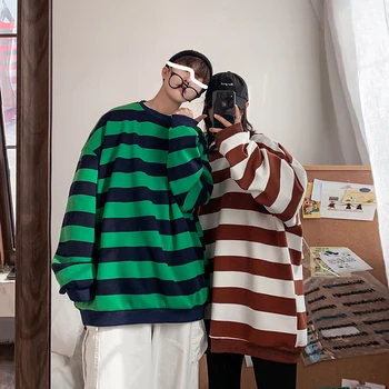 Toamna Nu-capac Nou Multi-Culoare Hanorac Unisex Stil de Cuplu Vrac Stil coreean cu Dungi Tricou