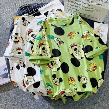 Disney Vara Mickey Mouse Verde T-shirt Alb, Desene animate Model Imprimat Haine Jumătate Maneca Roz Drăguț coreeană Haine de Top