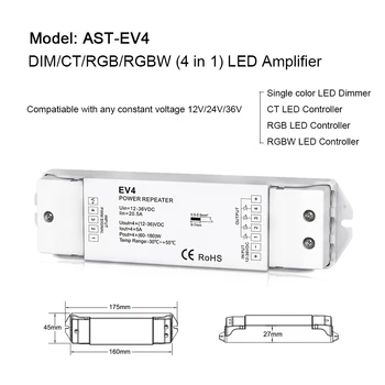 RGBW LED Amplificator 12V 24V 36V DC Tensiune Constantă de Alimentare PWM Repetor Amplificator 4 CANALE EV4 pentru o Singură Culoare CT RGB Benzi cu LED-uri RGBW