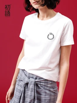 Toyouth Vara Noi de Sosire Topuri de Bumbac Stil coreean Drept Broderie Alb Botteming Maneci Scurte T-shirt Pentru Femeie