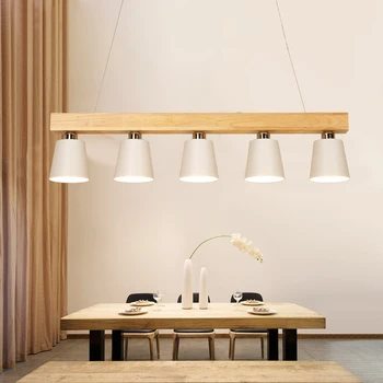 Nordic creative masa lampă trei cinci E27 studiu bar, balcon candelabru din lemn, mese restaurant lemn candelabru lumina