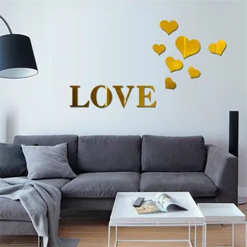 Creative Auto-adeziv Dragostea Acril Oglindă de Perete Autocolant Dormitor Living Home Decor de Perete Autocolant