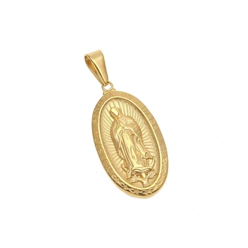 Din Oțel inoxidabil, de formă Ovală Sfânta Fecioara Maria Lady of Guadalupe Pandantiv 3mm 24inch Cubanez Lanț de Aur Ton de Nuestra Senora de Guadalupe
