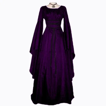 Medieval Femei Solide de Epocă Victoriană Dress Gotic Renascentist de Fată Rochii Retro Rochie Lungă Cosplay Costum Pentru Halloween