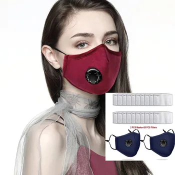 PM2.5 Gura Masca Lavabile Refolosibile Bumbac Masca Cu Supapă de Respirație Gură Acoperi Praf Negru Masca Filtru Anti-praf, Masti