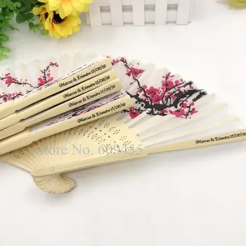30PCS Personalizate de Nunta Hand-made Fan Plum Blossom Flower Pliere Ventilator de Mână de Imprimare LOGO-ul Partidului Decor Consumabile