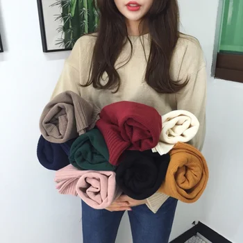Coreeană Ulzzang Culoare Solidă Pulovere Femei Toamna Iarna Vintage Gât O Picătură De Umăr Liber De Tricotat Student Dulce Pulover Vrac