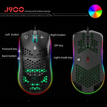 AVATTO RGB USB cu Fir Gaming Mouse-ul cu Rapid 6400 DPI, tip Fagure Gol Design Ergonomic cu iluminare din spate Gamer Mouse pentru Calculator Gamer