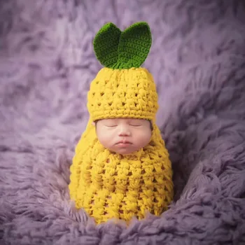 Nou-Născut Recuzită Fotografie Baby Ananas Forma Croșetat De Tricotat Îmbrăcăminte Copil Pălărie+Sac De Dormit Pentru Copii Foto Elemente De Recuzită, Accesorii