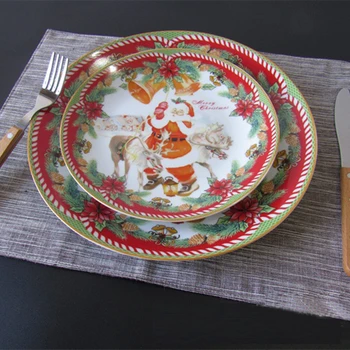 Ceramice de 8 Inch 10inch Placa de Crăciun Moș Placă Rotundă de Mână-pictat Piese de uz Casnic Tava cu micul Dejun Alimente Occidentale Vasul 1buc