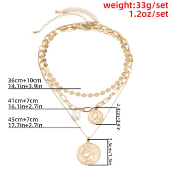 PuRui Vintage cu mai Multe Straturi de Femei Monedă Coliere de Aur de Culoare Bling Paiete Cravată Boemia de Moda Colier de Perle 2021 Bijuterii