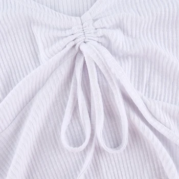 SUCHCUTE tricotate pentru femei T-shirt cu maneci lungi Y2K ' 90 estetica topuri cu volane E fata cămașă albă de vara tricou basic