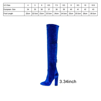 FOREADA de Lux pentru Femei Cizme de Iarna din Catifea Peste Genunchi, Cizme cu Toc Coapsei Cizme Toamna Zip a Subliniat Toe Pantofi Stretch Albastru Rosu