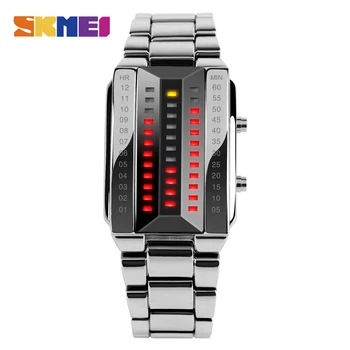 SKMEI Brand de Lux Creative Sport Ceas Barbati Curea din Otel Inoxidabil 5Bar Digital Impermeabil Ceasuri reloj hombre 1035
