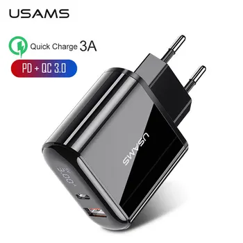 USAMS 18W PD Încărcător USB 3.0 Încărcător 3A Încărcare Rapidă UE NE-Adaptor Priza de Perete Încărcător de Telefon Mobil Pentru iPhone x Samsung S10