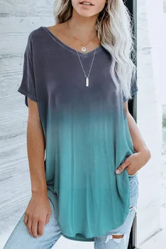Vară nouă femei V-neck T-shirt Gradient de imprimare cu mâneci scurte vrac femei plus dimensiune t-shirt de sus S-3XL