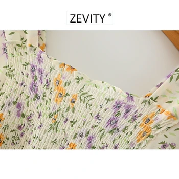 Zevity Noi femeile de moda pătrat guler floral de imprimare bluza bluza chic lady elastic volane blusas femininas tricou topuri LS7002
