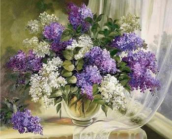 Mozaic model de broderie cu margele violet și liliac alb vaza de flori plin 5d burghiu de diamant pictura stras decorare imagine