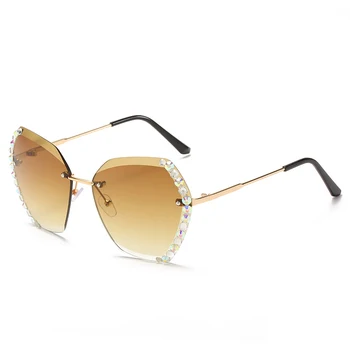 VCKA fără margini Diamant ochelari de Soare Femei Ocean Bucată Poligon Stras ochelari de Soare pentru Femei de Moda de Lux Umbra UV400 Ochelari