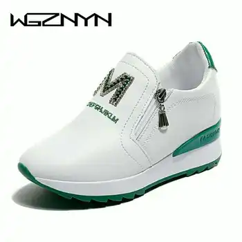 2020 NOUĂ Femei din Piele Pană Femeile cu Toc Pantofi Platforma Adidasi Crescut cu Fermoar Intern Mocasini Pantofi de Femeie W04
