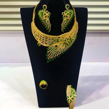 GODKI de Lux din Africa de Pene Coliere Seturi de Bijuterii Pentru Femei Nuntă Cubic Zirconiu CZ Dubai Set de Bijuterii de Mireasă Petrecere de Dans cadou