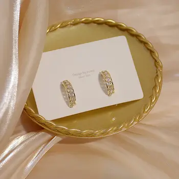 Japoneză și Coreea Bijuterii Delicate 14K Aur Adevărat AAA Zircon Cercei Stud pentru Femei Stil Simplu Geometrice Cercei