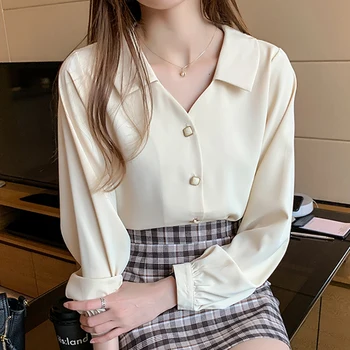 Shintimes Alb Doamnă Birou Șifon Bluza Cu Maneca Lunga Tricou Femei Haine 2020 Caise Moda Toamna Topuri De Femei Chemisier Femme